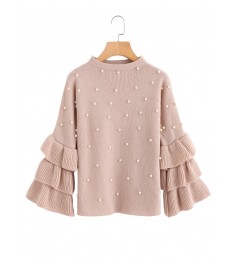 Pink Pearl Beaded Layered Ruffle Sleeve Shirt