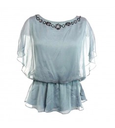 Blue Beaded Batwing Blouse