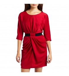 Red Satin Iselin Draped Cocktail Dress
