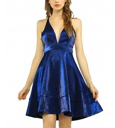 Midnight Blue Plunging Fit & Flare Dress