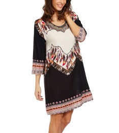 Black & Purple Geometric Feather Shift Dress