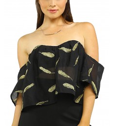 Black & Gold Leaf Off-Shoulder Top