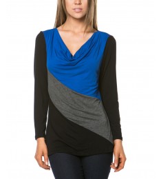 Royal Blue & Black Color Block Drape Top