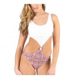 White & Pink Knot Monokini Swimsuit
