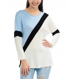 Light Blue & White Color Block Scoop Neck Top