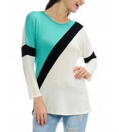 Mint & White Color Block Scoop Neck Top