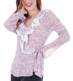 Pink Leopard Ruffle V-Neck Top