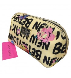 Yellow & Black Logo Floral Makeup Travel Bag