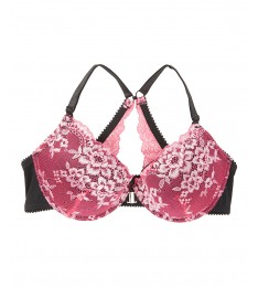 Black & Pink Lace Push-Up Racerback Bra