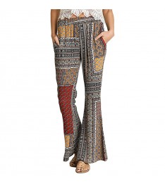 Coral & Green Patchwork High-Waist Palazzo Pants