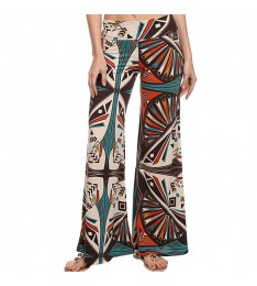 Cream & Jade Geometric High-Waist Palazzo Pants