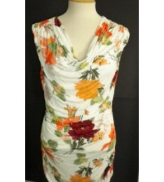 H & M FASHIONS MS SIZE LARGE MULTI-COLOR FLORAL PRINT DRAPE NECK TOP