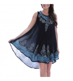 Blue Embroidered Tie-Dye Shift Dress