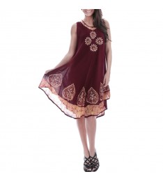 Burgundy Asymmetrical-Hem Shift Dress