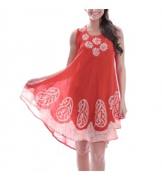 Red Floral Tie-Dye Shift Dress