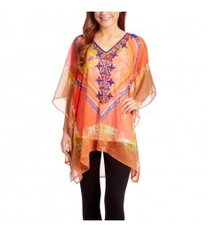 Coral Sheer Scarf Print Hi-Low Tunic