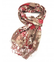 Brown Spring Flower Fringe Scarf