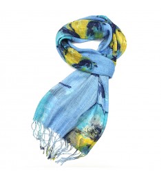 Blue Floral Fringe Scarf