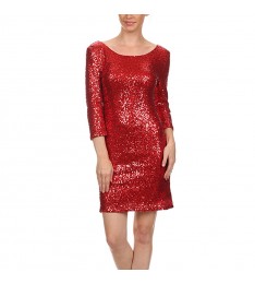 Red Sequin Scoop Neck Dress