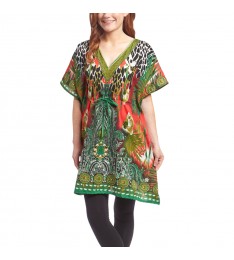 Green Animal Silk Caftan