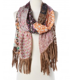 Brown Retro Patchwork Fringe Scarf