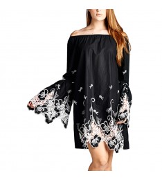 Black Lace-Accent Off-Shoulder Dress