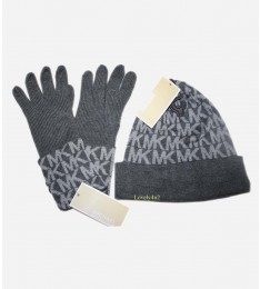 Signature Gray and Light Gray Logo Winter Hat Cap Beanie and Gloves