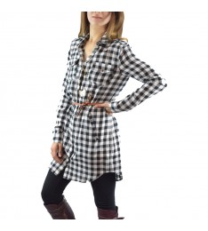 Black & White Plaid Belted Tunic