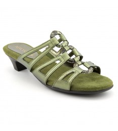 Green Leather Slides Sandals