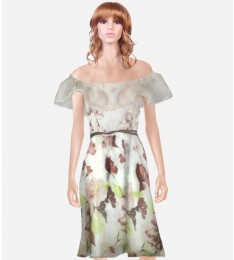 Off-Shoulder Floral Silk Dress