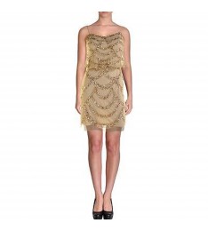 Women’s Tan Blouson Sequins Cocktail Dress 