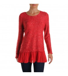 Red Peplum Hem Pullover Sweater