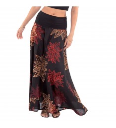 Black Leaf Contrast Banded-Waist Maxi Skirt