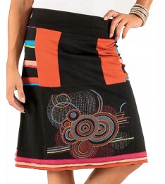 Black & Orange Geometric A-Line Skirt