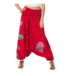 Red Floral Three-in-One Convertible Harem Pants
