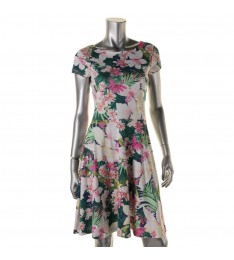 Multicolor Floral Fit & Flare Boat-Neck Dress