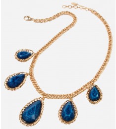 Pachac Gold Lapis Stone Teardrop Necklace