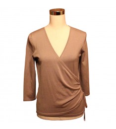 Beige Silk Blend Surplice Top