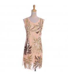 Beige & Gold Shimmering Palm Tree Print Dress