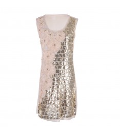 Beige & Gold Embellished Sequins Dress