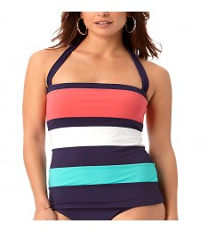 Navy & White Color Block Tankini