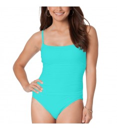 Turquoise Shirred Maillot One-Piece Swimsuit