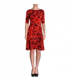 Red Printed Pleated Dress
