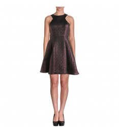 Purple Brocade Metallic Mini Party Dress