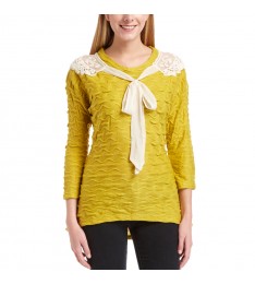Yellow & White Lace-Back Sailor Top