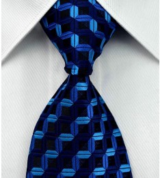 Blue & Black Stripes Jacquard Silk Necktie
