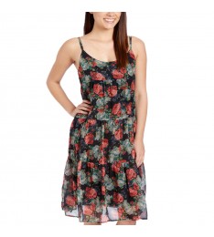 Black Floral Empire-Waist Dress