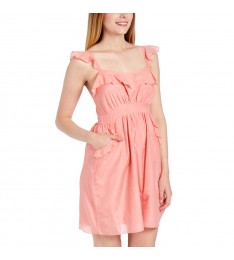 Coral Ruffle Pocket Silk-Blend Sleeveless Dress