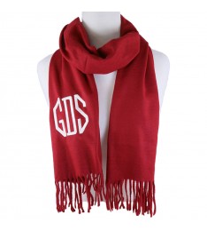 Cranberry Monogram Fringe Edge Scarf 