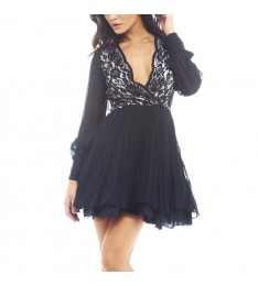 Black Lace Surplice Dress